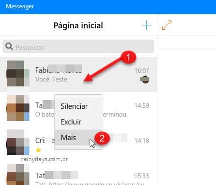 contato Messenger app Menu Mais Windows 10