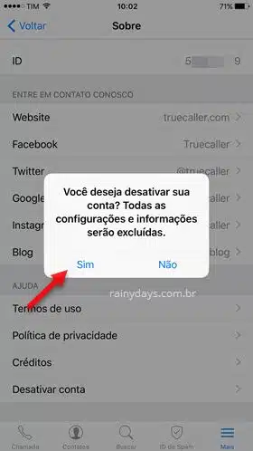 excluir conta do app truecaller iPhone