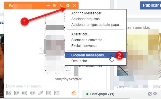 ícone engranagem bloquear mensagens no Messenger Face