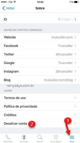 Mais Desativar conta app Truecaller iphone