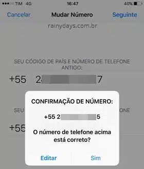 Modificar número de telefone no WhatsApp