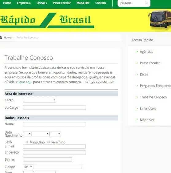 Como trabalhar na Viação Rápido Brasil (Trabalhe conosco)