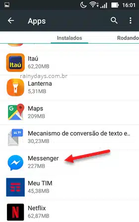 Aplicativos instalados Messenger Android