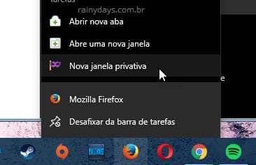 Atalho Barra de Tarefas Nova janela privativa Firefox