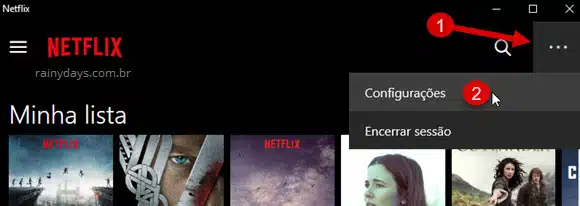 Configurações aplicativo Netflix Windows