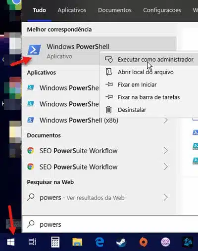 Abrir Windows PowerShell como administrador pelo menu iniciar