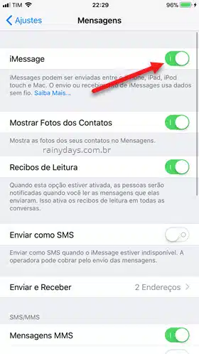 Cancelar registro do iMessage se não for usar mais iOS