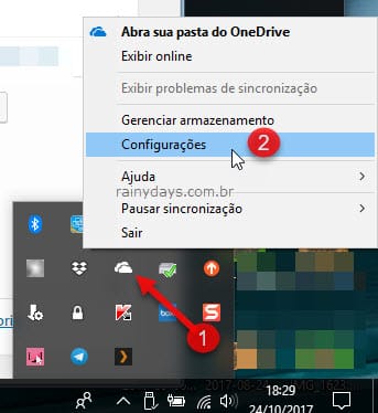 Configurações do OneDrive Microsoft