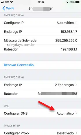 Configurar DNS no WiFi do iPhone