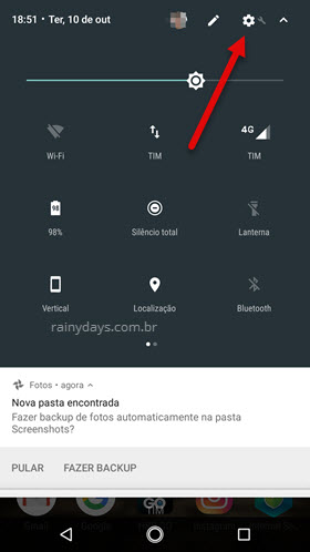 ícone engrenagem barra Moto Android Nougat Oreo