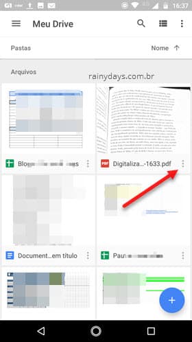 ícone três bolinhas documento Google Drive app