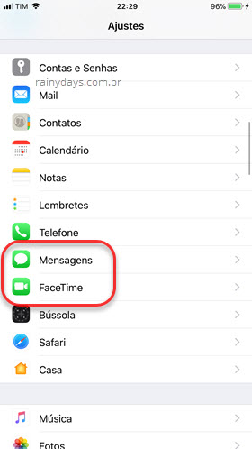 Mensagens e Facetime iPhone