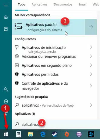 menu iniciar aplicativos padrão Windows 10