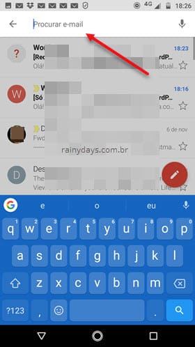 campo de pesquisa do app Gmail Android
