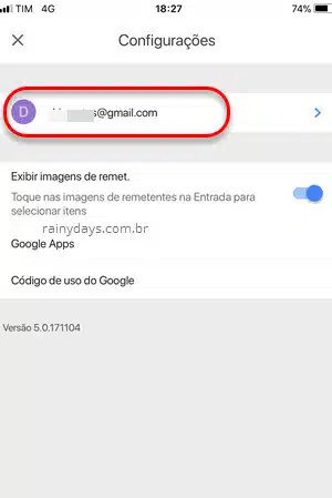 Configurações email app Gmail iPhone