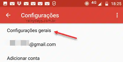 Configurações gerais app Gmail Android