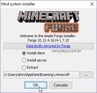 Instalar cliente Forge no Windows Minecraft