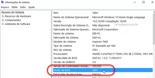 modo da BIOS UEFI Windows