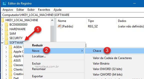 Novo chave Editor do Registro Windows