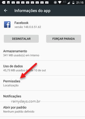 Permissões Facebook Android
