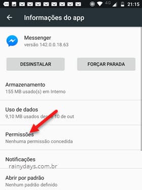 Permissões Messenger Android