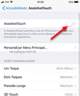 Ativar AssistiveTouch iPhone