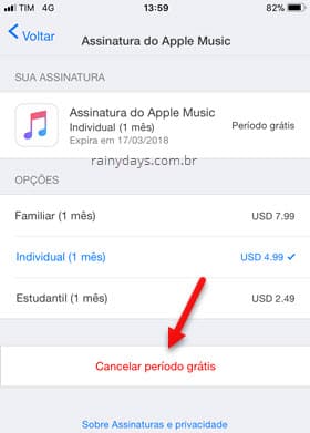 Cancelar assinatura do Apple Music iPhone