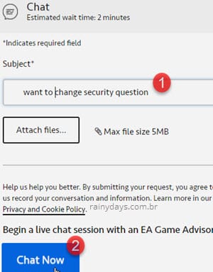 Falar com chat Origin EA em inglês