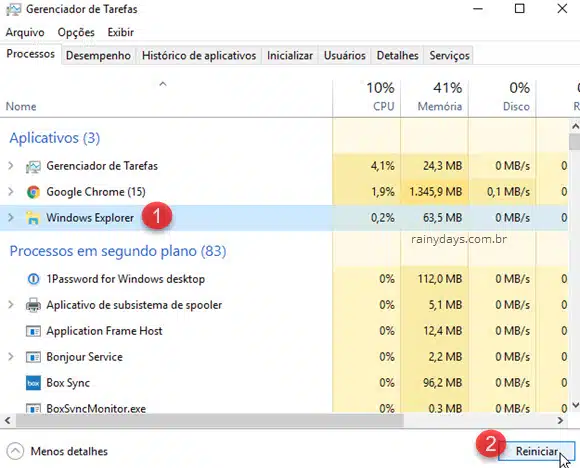 Reiniciar Windows Explorer para corrigir barra de pesquisa 