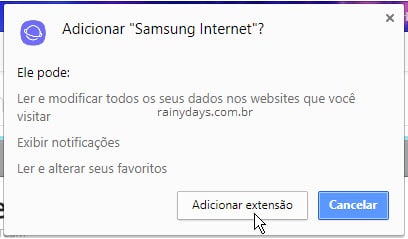 Adicionar extensão Samsung Internet Chrome PC