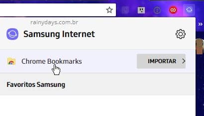 Chrome Favoritos Bookmarks no Samsung Internet