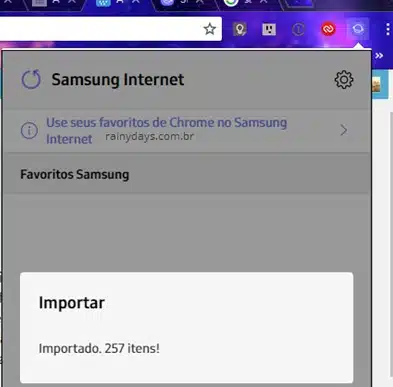 Favoritos Chrome importados para o Samsung Internet