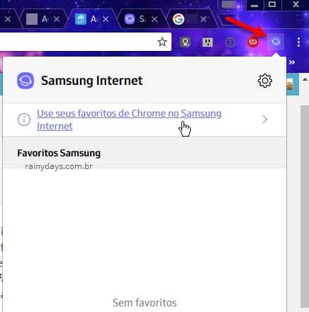 ícone Samsung Internet usar favoritos Chrome