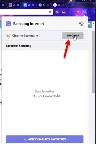 Importar Chrome Boookmarks Samsung Internet