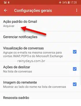 Ação padrão do app Gmail no Android