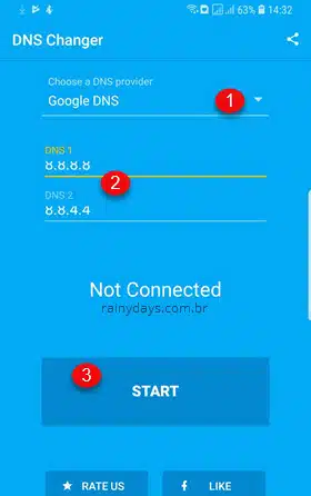 Mudar DNS dos dados móveis Android app DNS Changer
