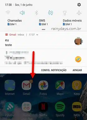 Puxar notificação do Android para baixo para expandir