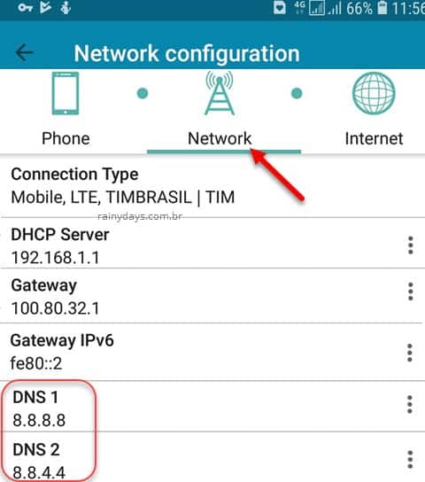 verificar DNS que estou usando no Android app PingTools Network