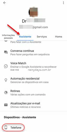 configurações Assistente Google dispositivos telefone
