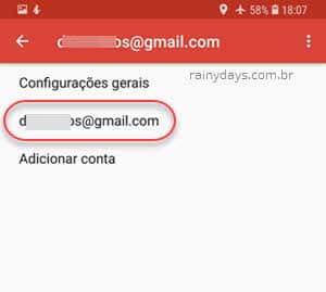 email configurações do Gmail app