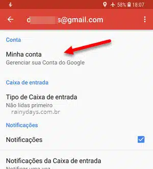 Minha Conta Gerenciar conta Google app Gmail