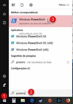 abrir Windows PowerShell botão iniciar