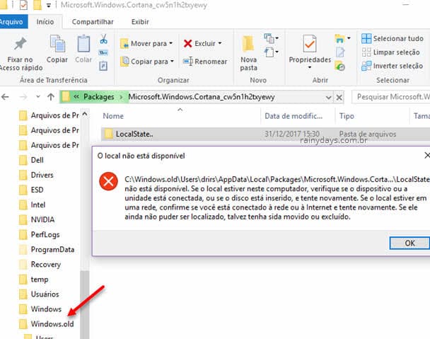 Como apagar pasta Windows old bloqueada pasta Cortana