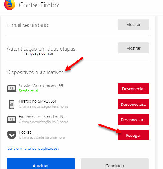 Dispositivos e aplicativos Conta Firefox como remover aplicativos e sites conectados