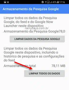 Limpar todos os dados app Google Android