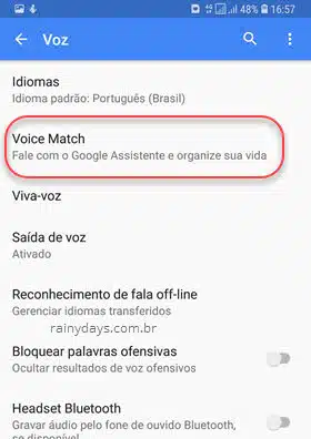 Voz Voice Match Google Assistente