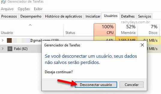 Desconectar usuário do Windows pelo Gerenciador de Tarefas