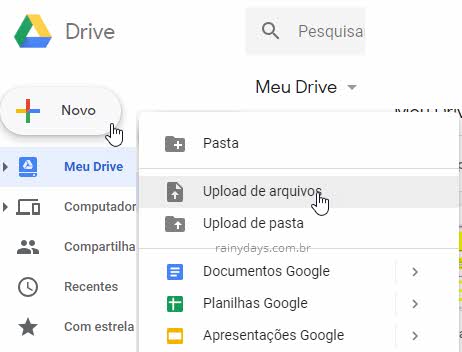 Google Drive Novo Upload de arquivos