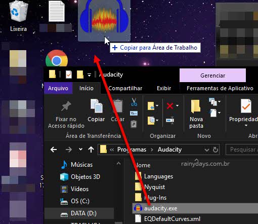 Copiar programa para Área de Trabalho Windows arrastando com mouse