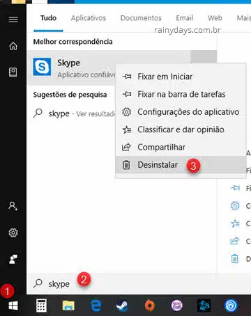 desinstalar app Skype do Windows 10